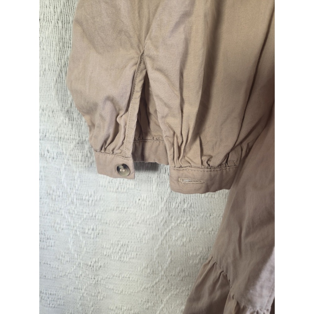 H&M Babydoll Mini Dress Womens L‎ Beige Tiered Button Front Cotton Boho Casual - Picture 3 of 8